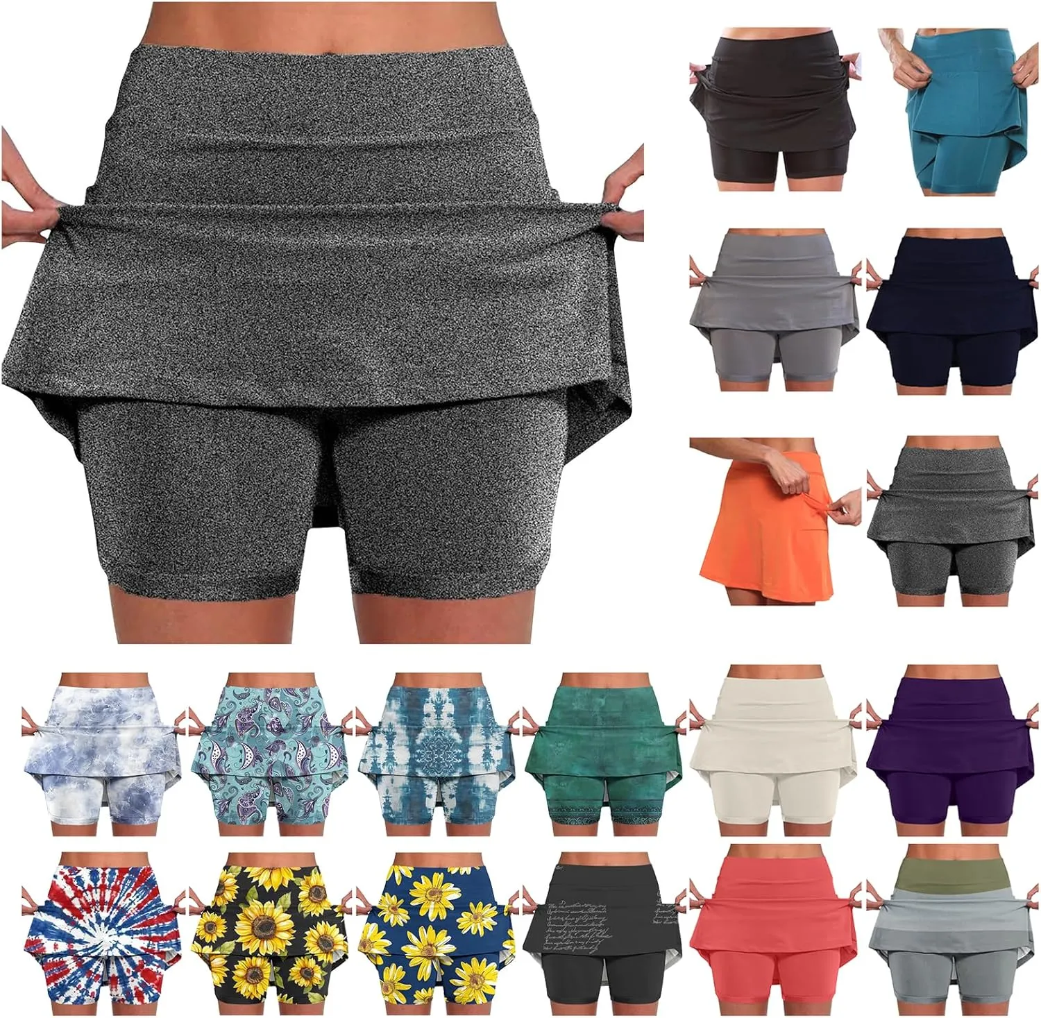 Athletic Skorts for Women with Pockets Lightweight Elastic Yoga Culottes High Waist Skinny Tennis Skirt Golf Skorts