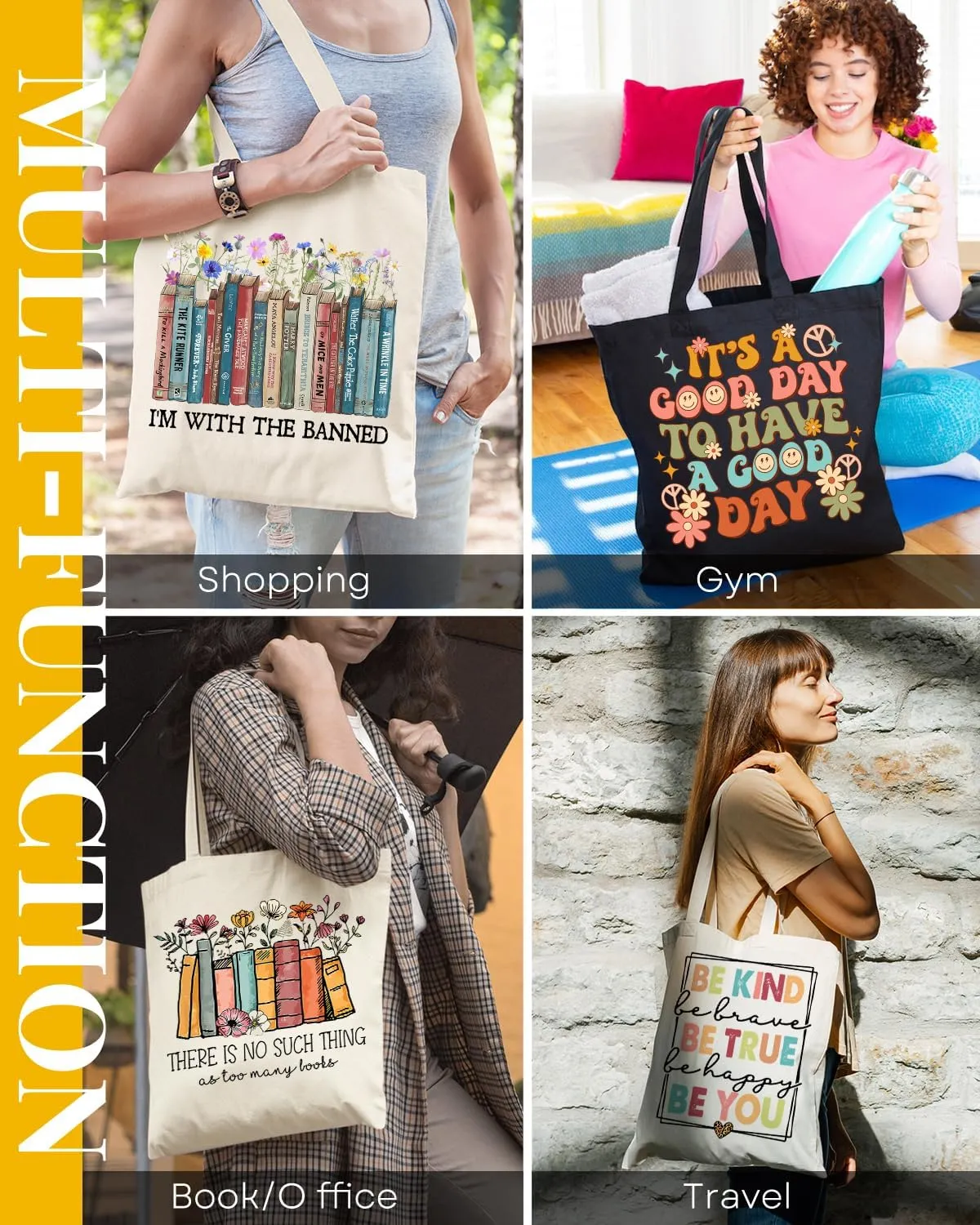 AUSVKAI Canvas Tote Bag Aesthetic for Women, Cute Cloth Cotton Bags for College Shopping Beach Grocery and Trendy Gifts