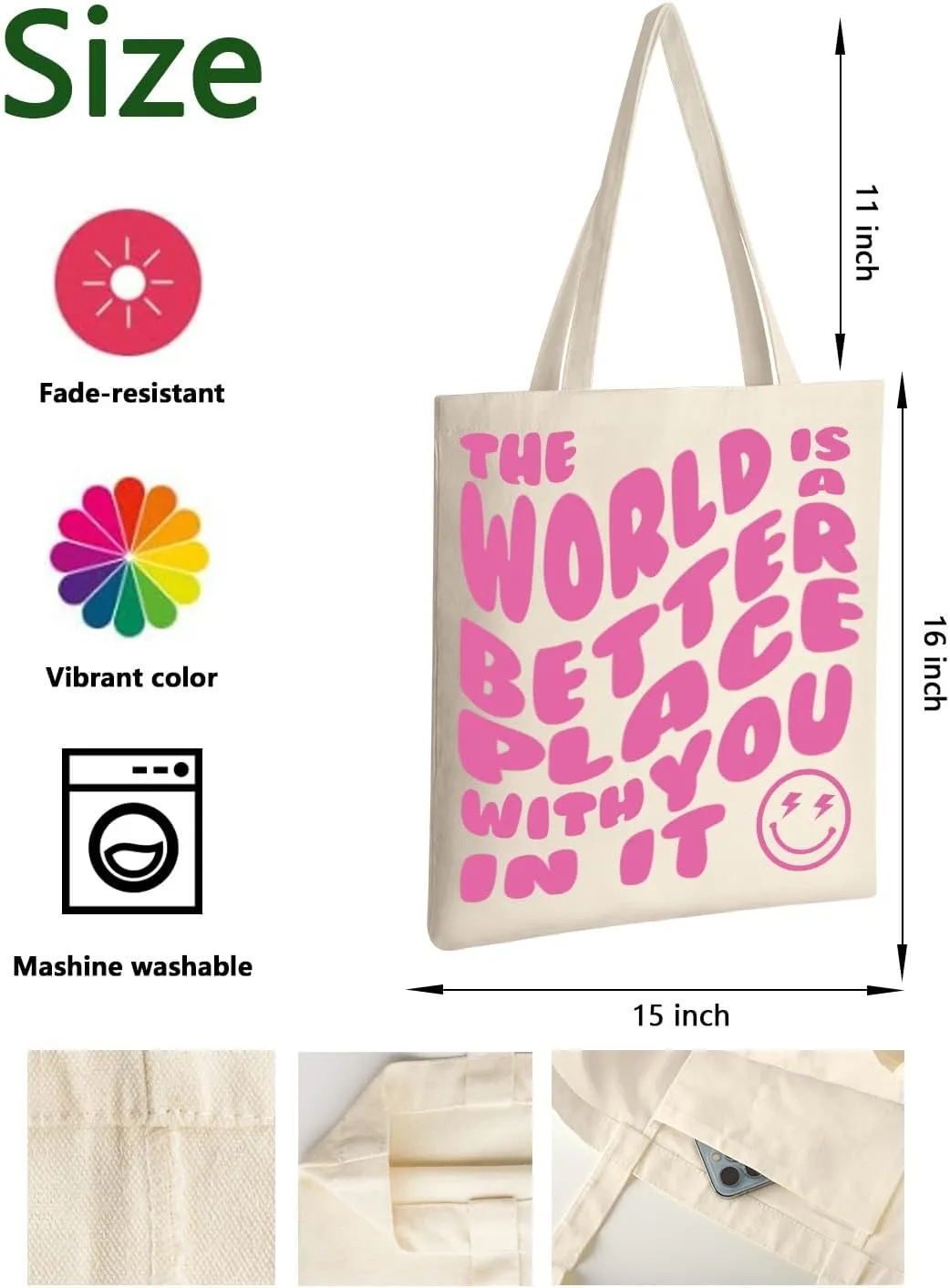 AUSVKAI Canvas Tote Bag Aesthetic for Women, Cute Cloth Cotton Bags for College Shopping Beach Grocery and Trendy Gifts