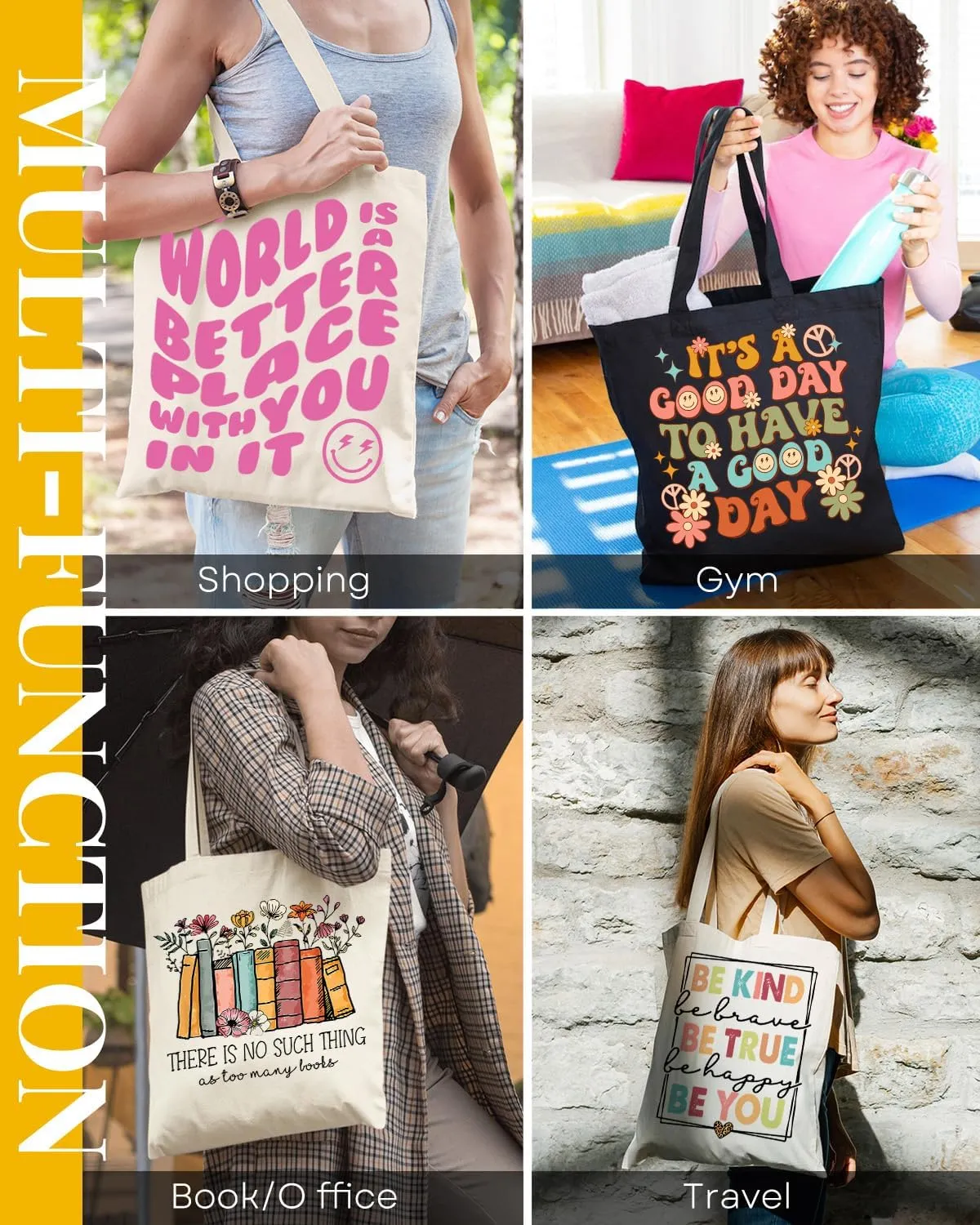 AUSVKAI Canvas Tote Bag Aesthetic for Women, Cute Cloth Cotton Bags for College Shopping Beach Grocery and Trendy Gifts