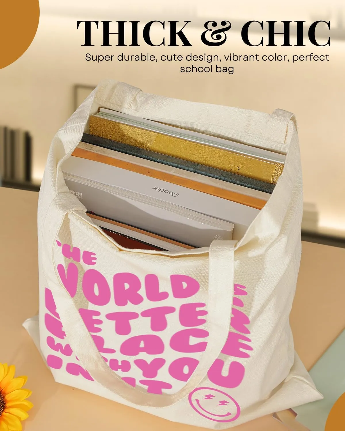 AUSVKAI Canvas Tote Bag Aesthetic for Women, Cute Cloth Cotton Bags for College Shopping Beach Grocery and Trendy Gifts