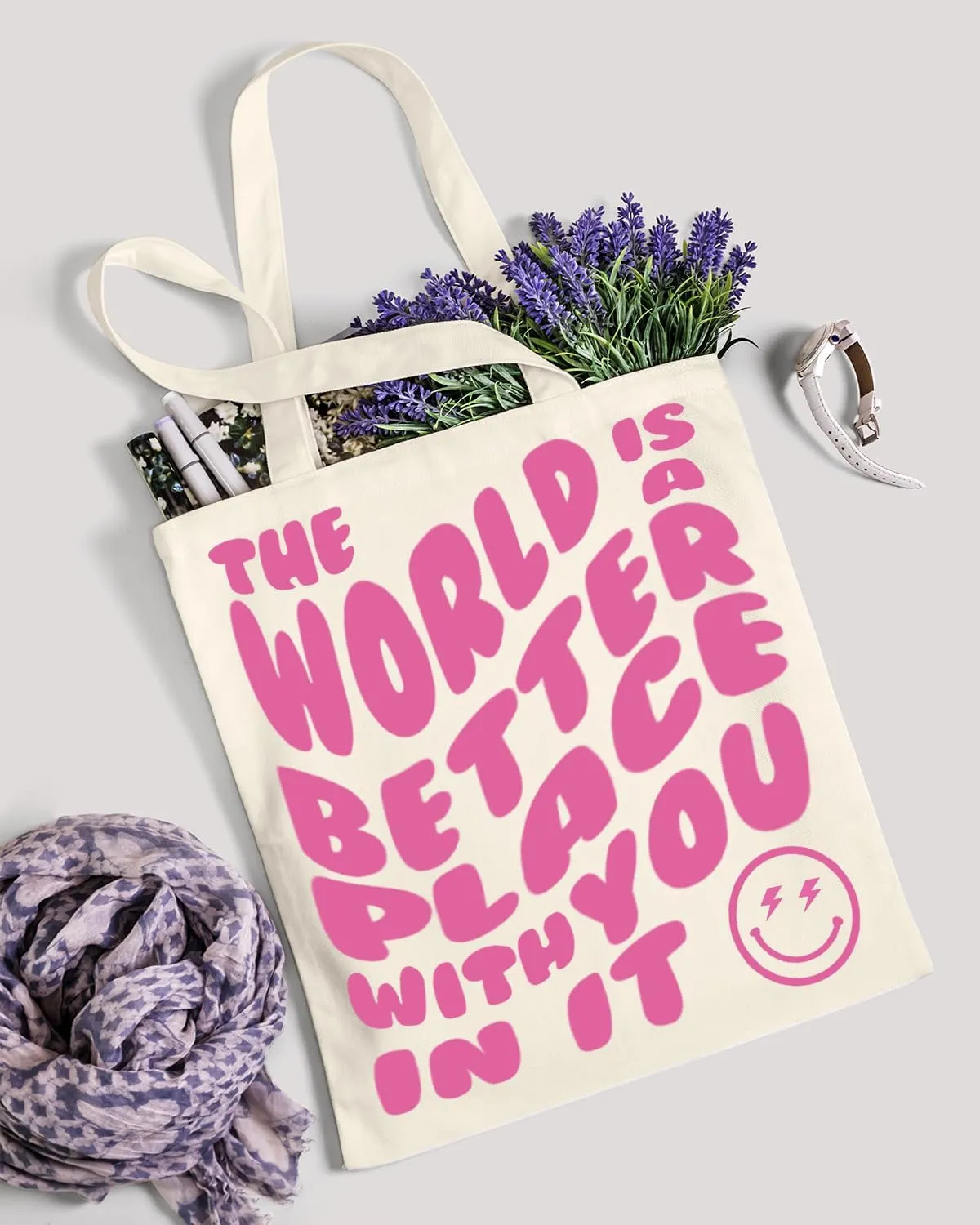 AUSVKAI Canvas Tote Bag Aesthetic for Women, Cute Cloth Cotton Bags for College Shopping Beach Grocery and Trendy Gifts
