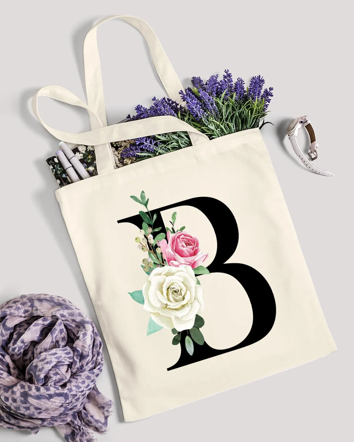 AUSVKAI Canvas Tote Bag Aesthetic for Women, Cute Personalized Birthday Reusable Cotton Bags for Teachers Bridesmaid Gifts