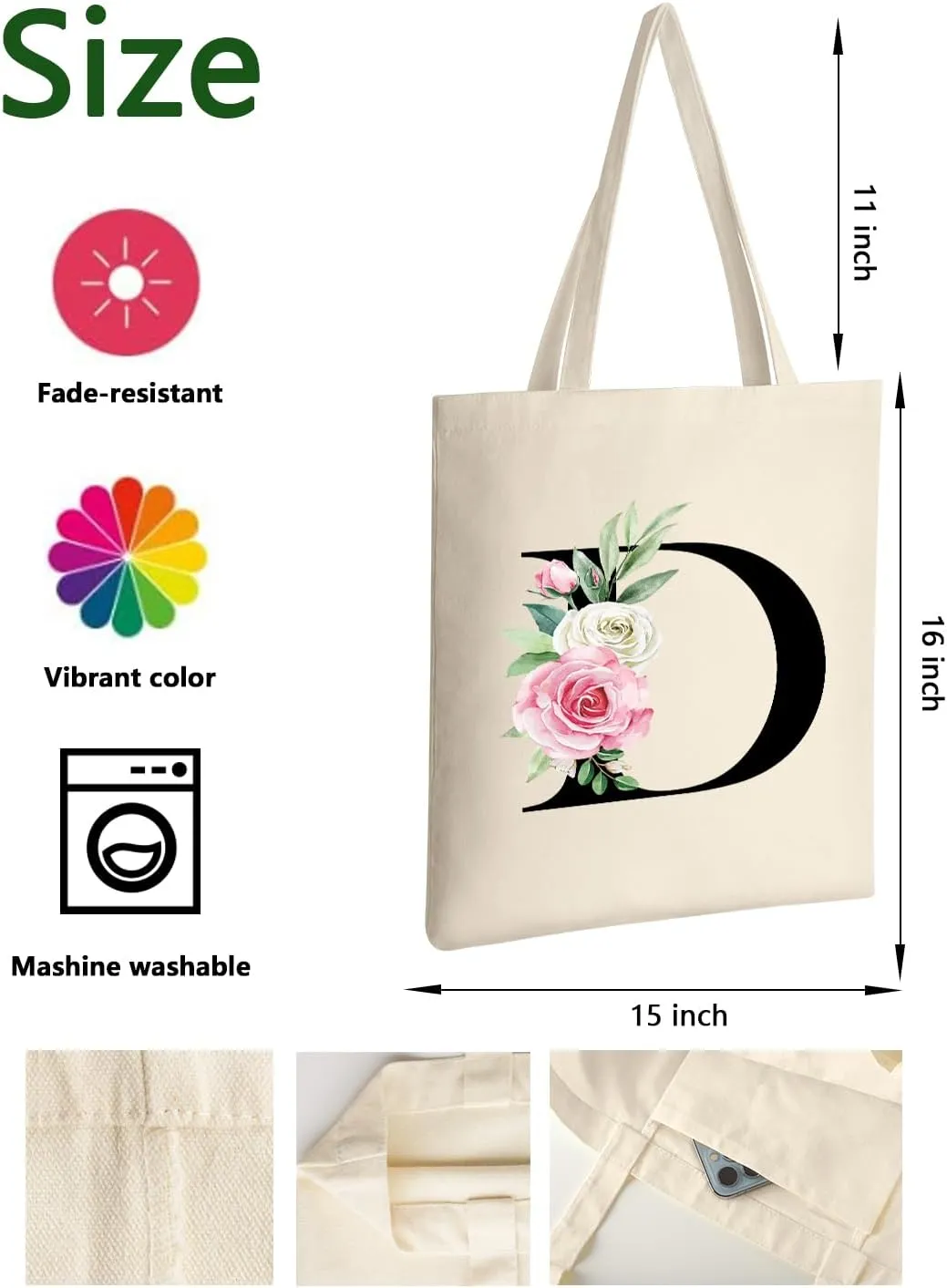 AUSVKAI Canvas Tote Bag Aesthetic for Women, Cute Personalized Birthday Reusable Cotton Bags for Teachers Bridesmaid Gifts