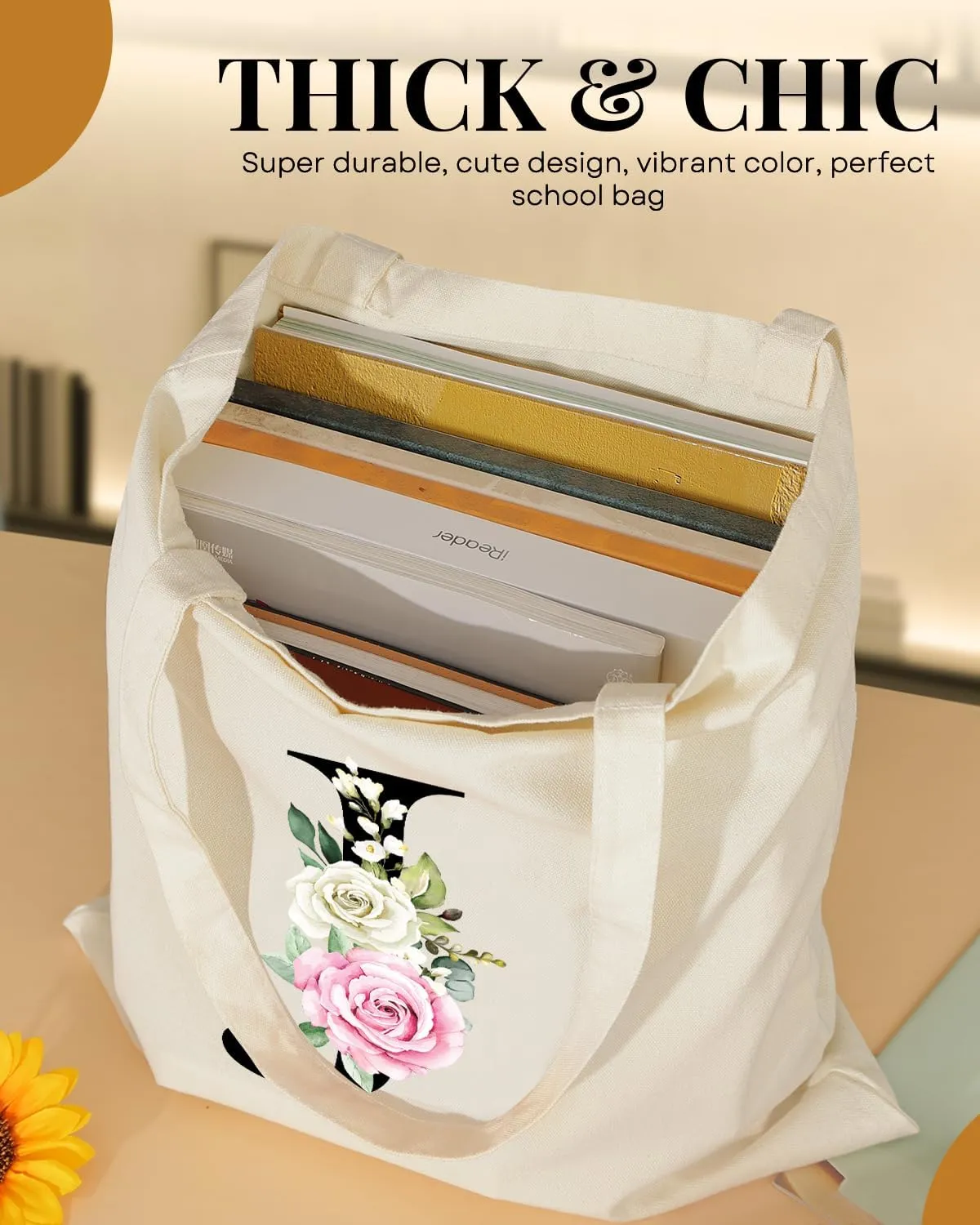 AUSVKAI Canvas Tote Bag Aesthetic for Women, Cute Personalized Birthday Reusable Cotton Bags for Teachers Bridesmaid Gifts