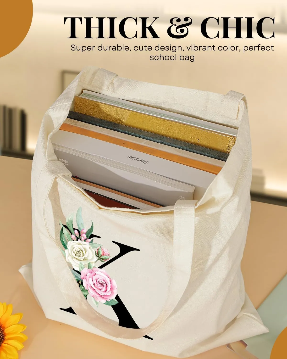 AUSVKAI Canvas Tote Bag Aesthetic for Women, Cute Personalized Birthday Reusable Cotton Bags for Teachers Bridesmaid Gifts