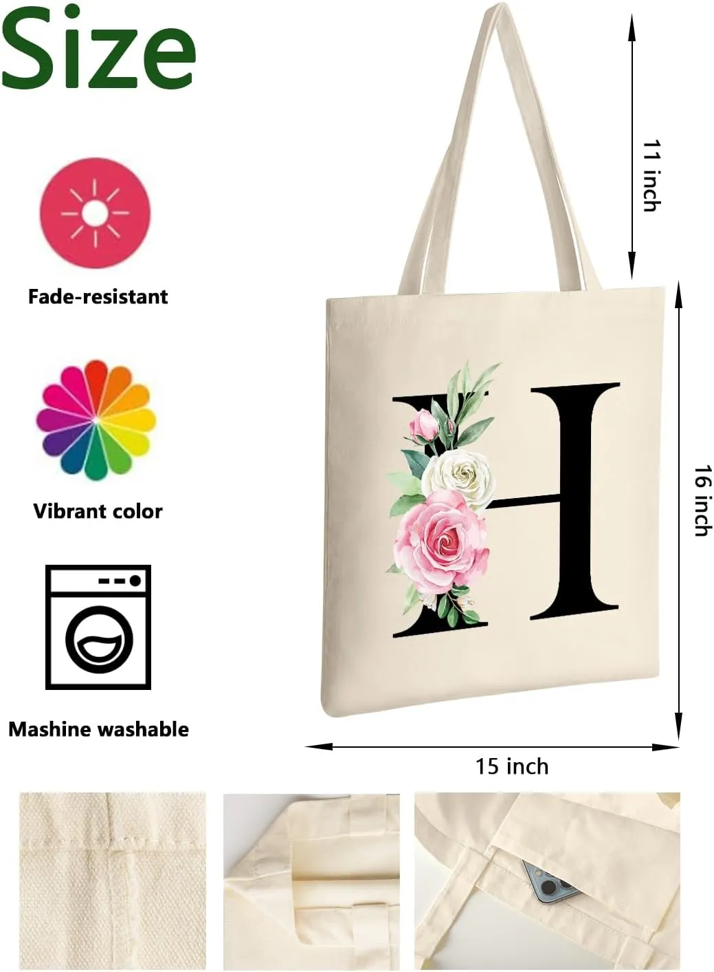 AUSVKAI Canvas Tote Bag Aesthetic for Women, Cute Personalized Birthday Reusable Cotton Bags for Teachers Bridesmaid Gifts
