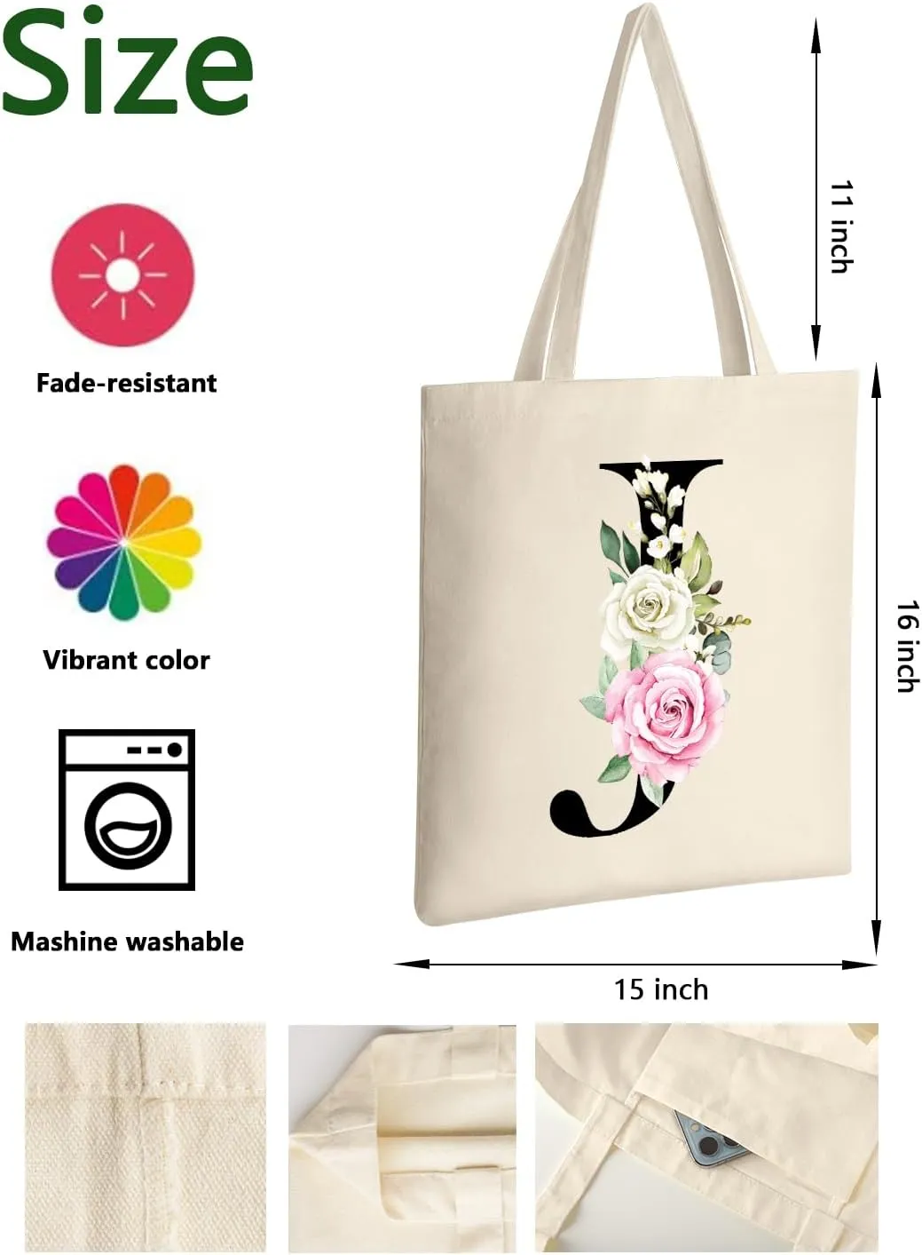 AUSVKAI Canvas Tote Bag Aesthetic for Women, Cute Personalized Birthday Reusable Cotton Bags for Teachers Bridesmaid Gifts