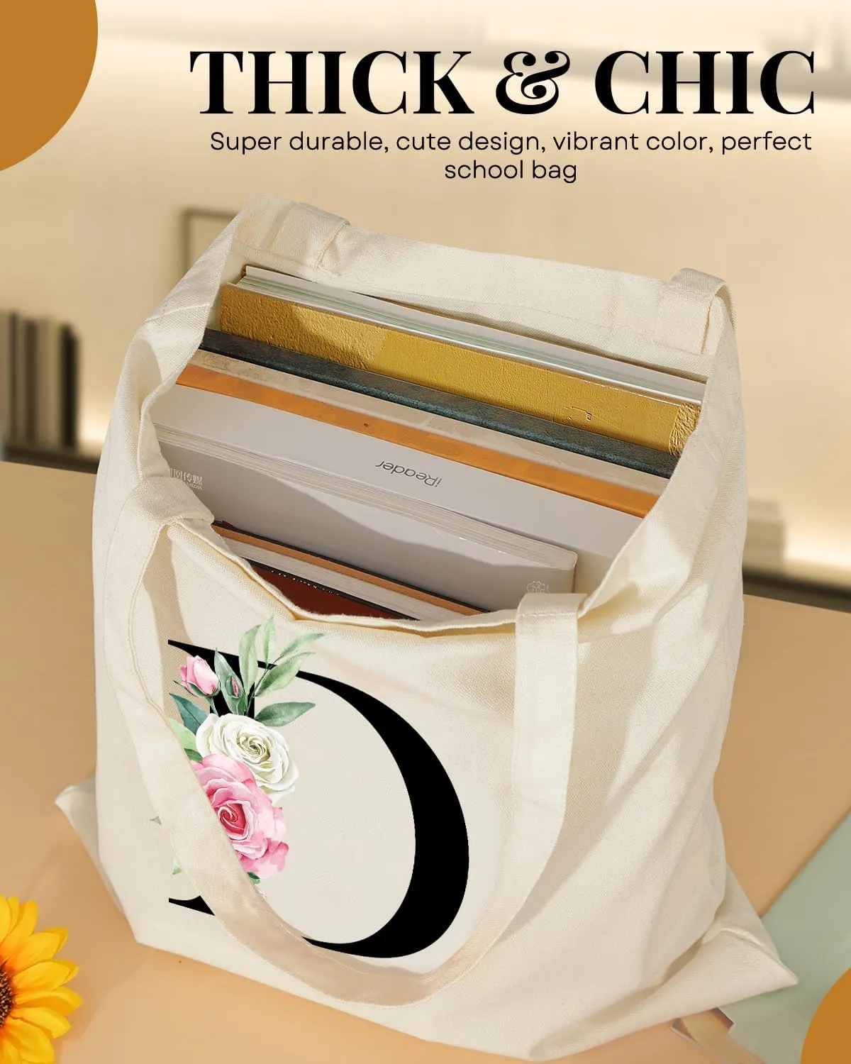 AUSVKAI Canvas Tote Bag Aesthetic for Women, Cute Personalized Birthday Reusable Cotton Bags for Teachers Bridesmaid Gifts