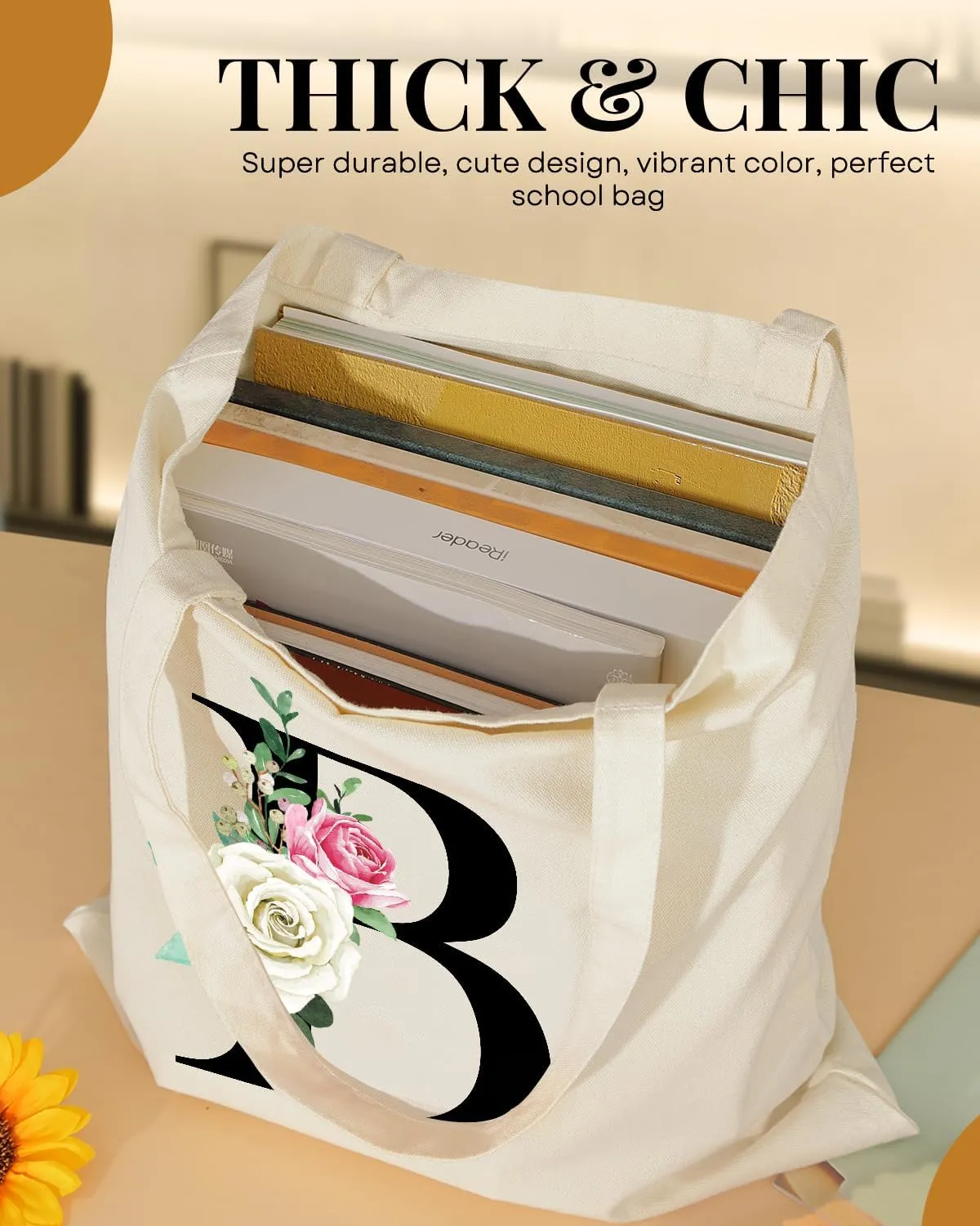 AUSVKAI Canvas Tote Bag Aesthetic for Women, Cute Personalized Birthday Reusable Cotton Bags for Teachers Bridesmaid Gifts