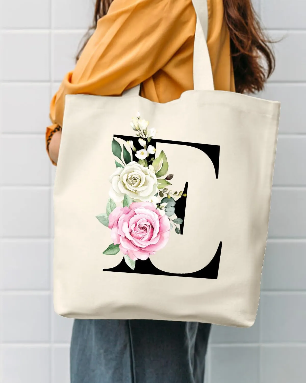 AUSVKAI Canvas Tote Bag Aesthetic for Women, Cute Personalized Birthday Reusable Cotton Bags for Teachers Bridesmaid Gifts