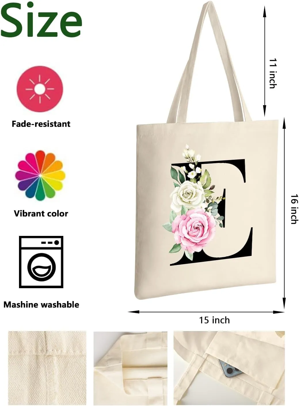 AUSVKAI Canvas Tote Bag Aesthetic for Women, Cute Personalized Birthday Reusable Cotton Bags for Teachers Bridesmaid Gifts