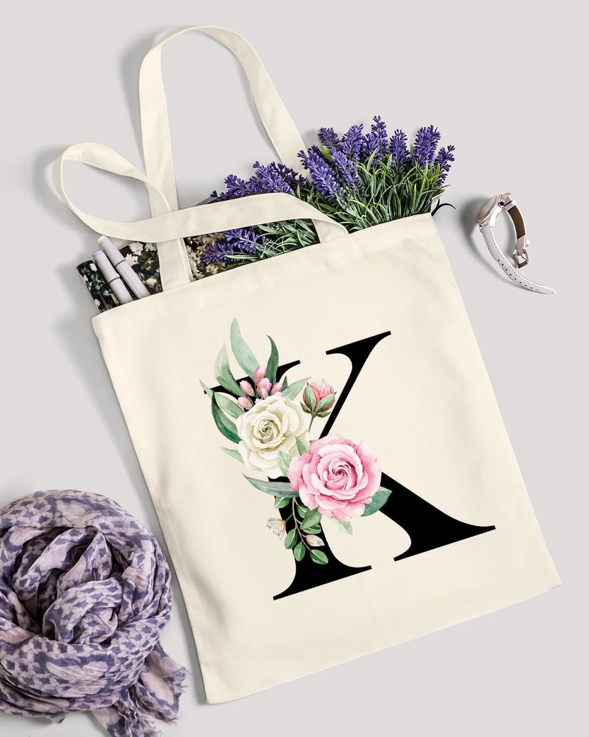 AUSVKAI Canvas Tote Bag Aesthetic for Women, Cute Personalized Birthday Reusable Cotton Bags for Teachers Bridesmaid Gifts