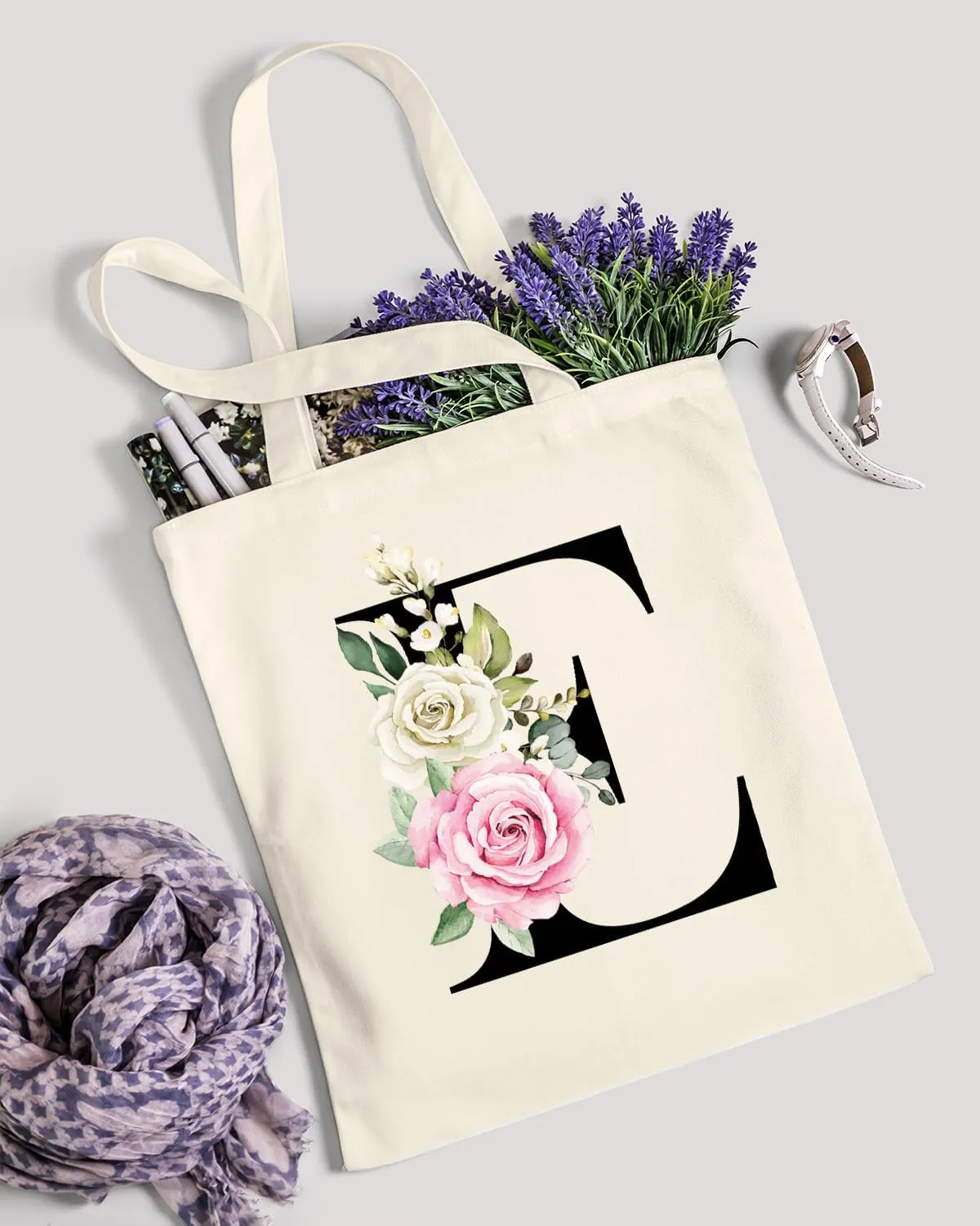 AUSVKAI Canvas Tote Bag Aesthetic for Women, Cute Personalized Birthday Reusable Cotton Bags for Teachers Bridesmaid Gifts