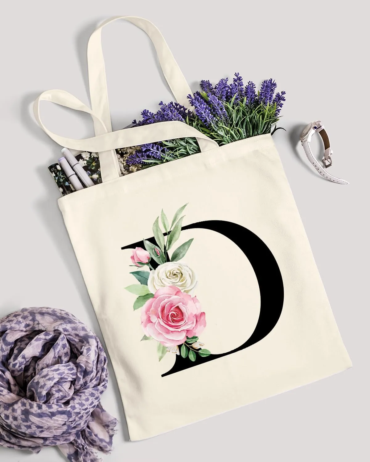 AUSVKAI Canvas Tote Bag Aesthetic for Women, Cute Personalized Birthday Reusable Cotton Bags for Teachers Bridesmaid Gifts