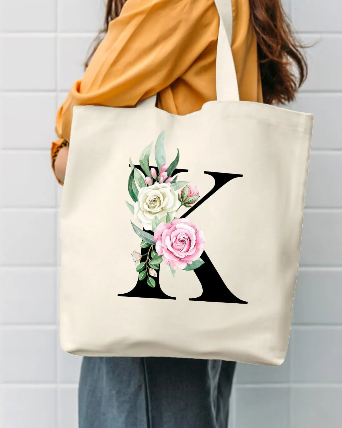 AUSVKAI Canvas Tote Bag Aesthetic for Women, Cute Personalized Birthday Reusable Cotton Bags for Teachers Bridesmaid Gifts
