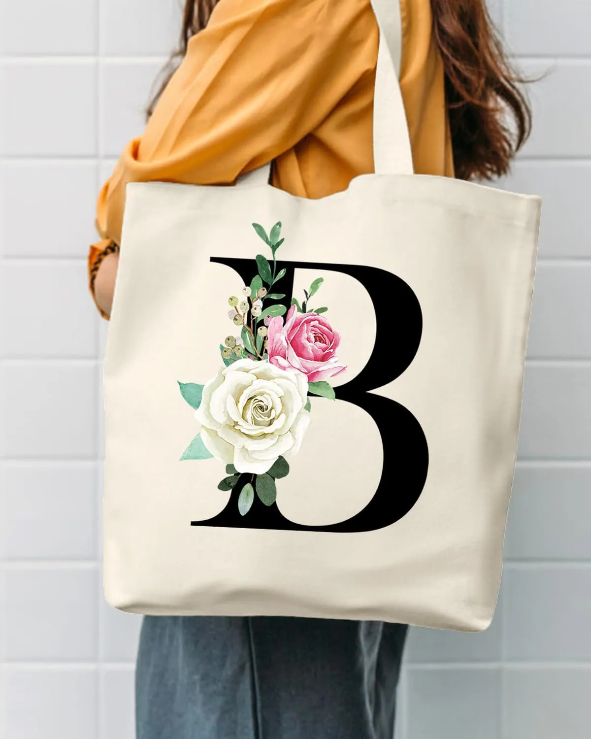 AUSVKAI Canvas Tote Bag Aesthetic for Women, Cute Personalized Birthday Reusable Cotton Bags for Teachers Bridesmaid Gifts