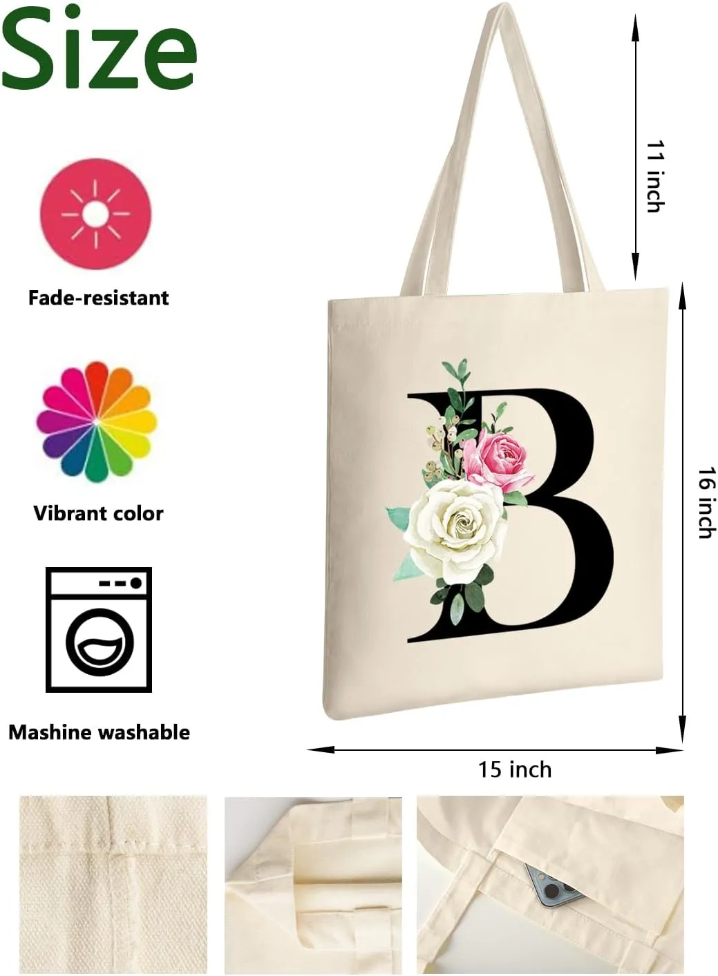 AUSVKAI Canvas Tote Bag Aesthetic for Women, Cute Personalized Birthday Reusable Cotton Bags for Teachers Bridesmaid Gifts