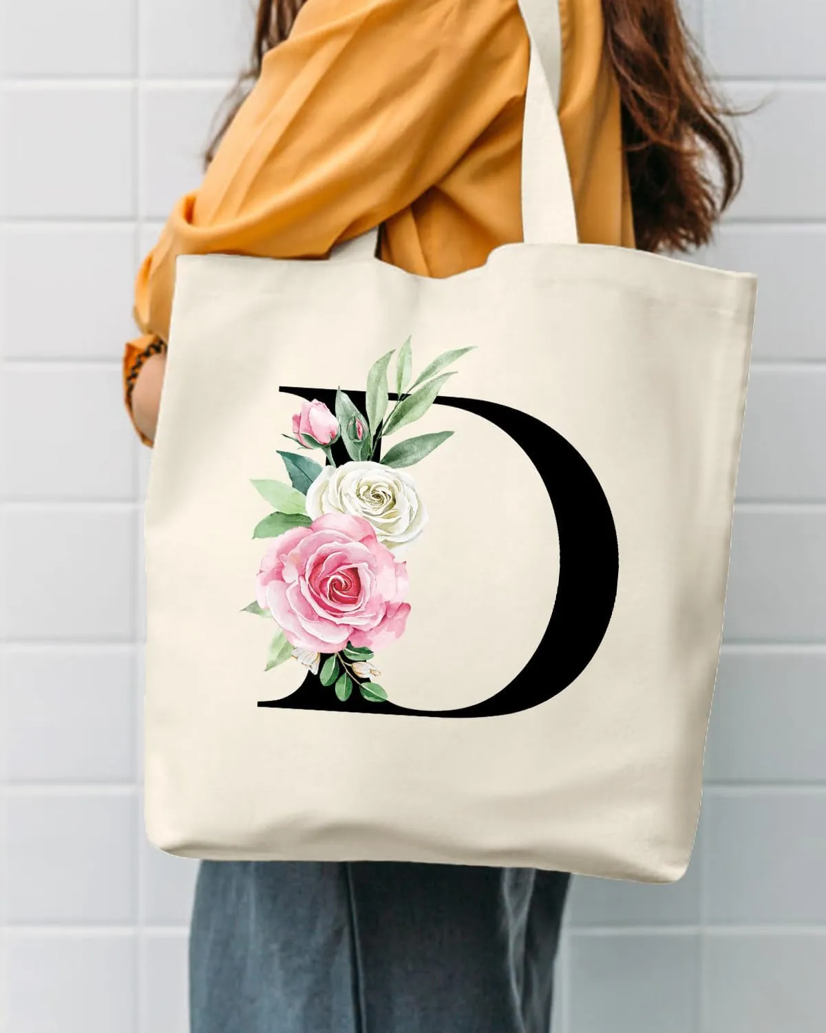 AUSVKAI Canvas Tote Bag Aesthetic for Women, Cute Personalized Birthday Reusable Cotton Bags for Teachers Bridesmaid Gifts