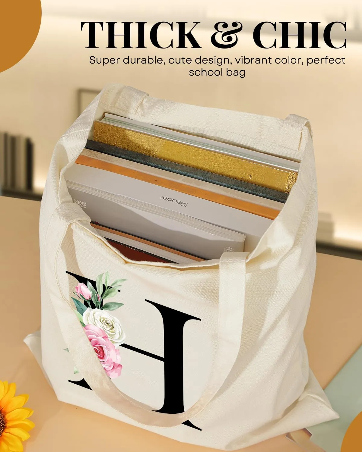 AUSVKAI Canvas Tote Bag Aesthetic for Women, Cute Personalized Birthday Reusable Cotton Bags for Teachers Bridesmaid Gifts
