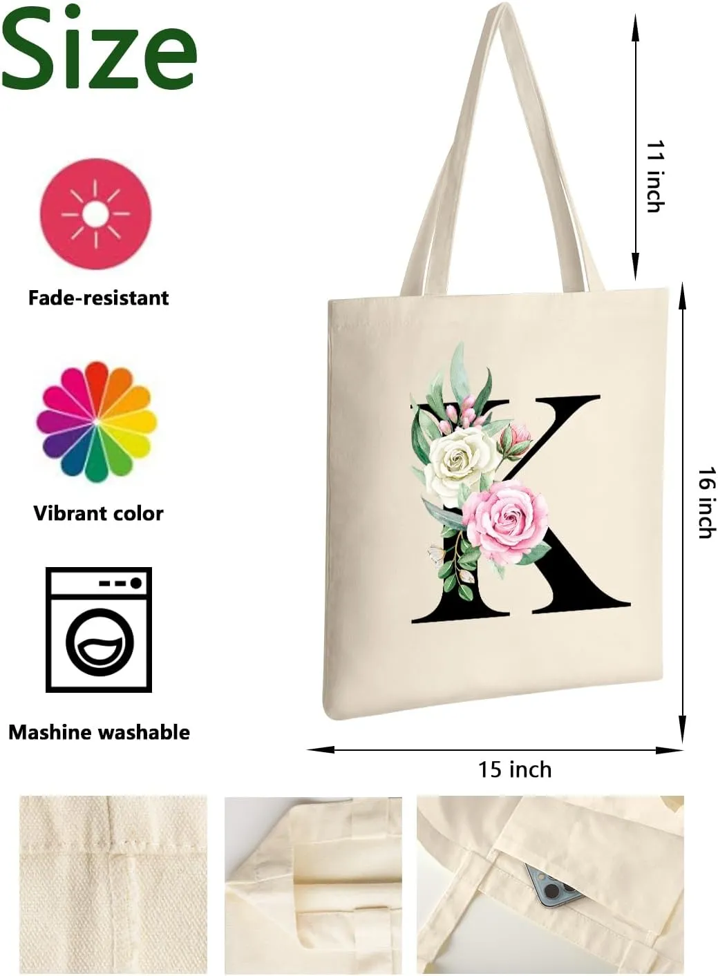 AUSVKAI Canvas Tote Bag Aesthetic for Women, Cute Personalized Birthday Reusable Cotton Bags for Teachers Bridesmaid Gifts