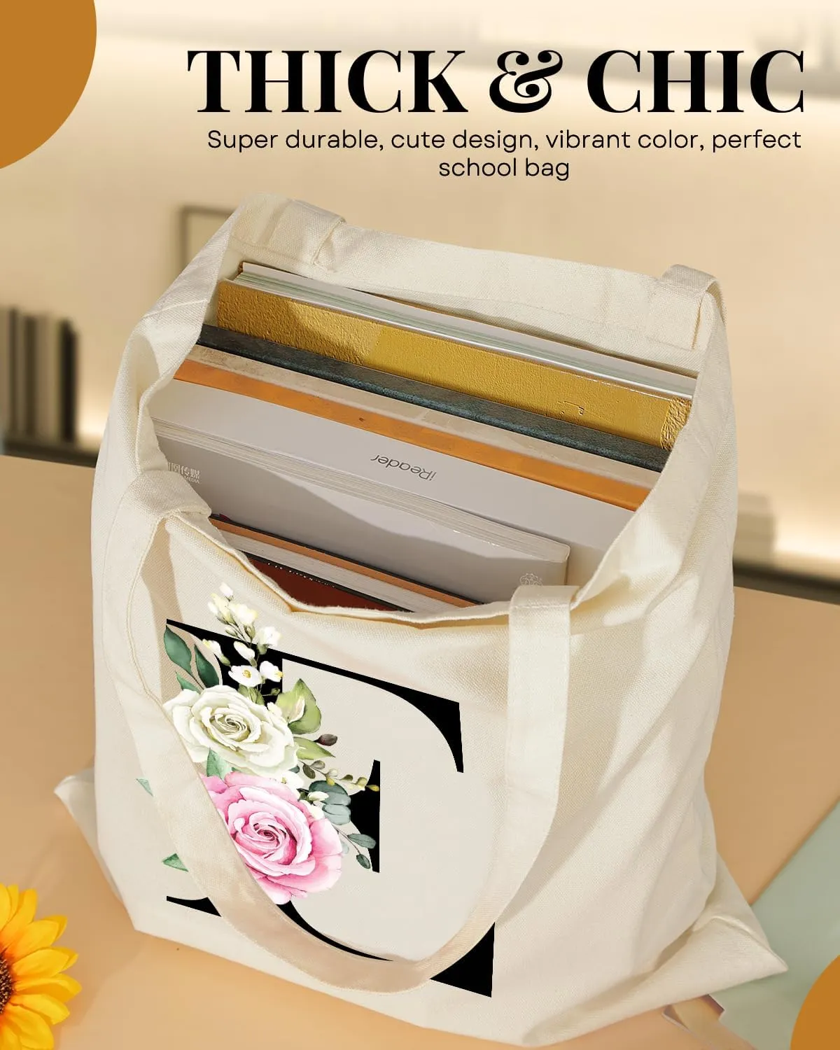 AUSVKAI Canvas Tote Bag Aesthetic for Women, Cute Personalized Birthday Reusable Cotton Bags for Teachers Bridesmaid Gifts