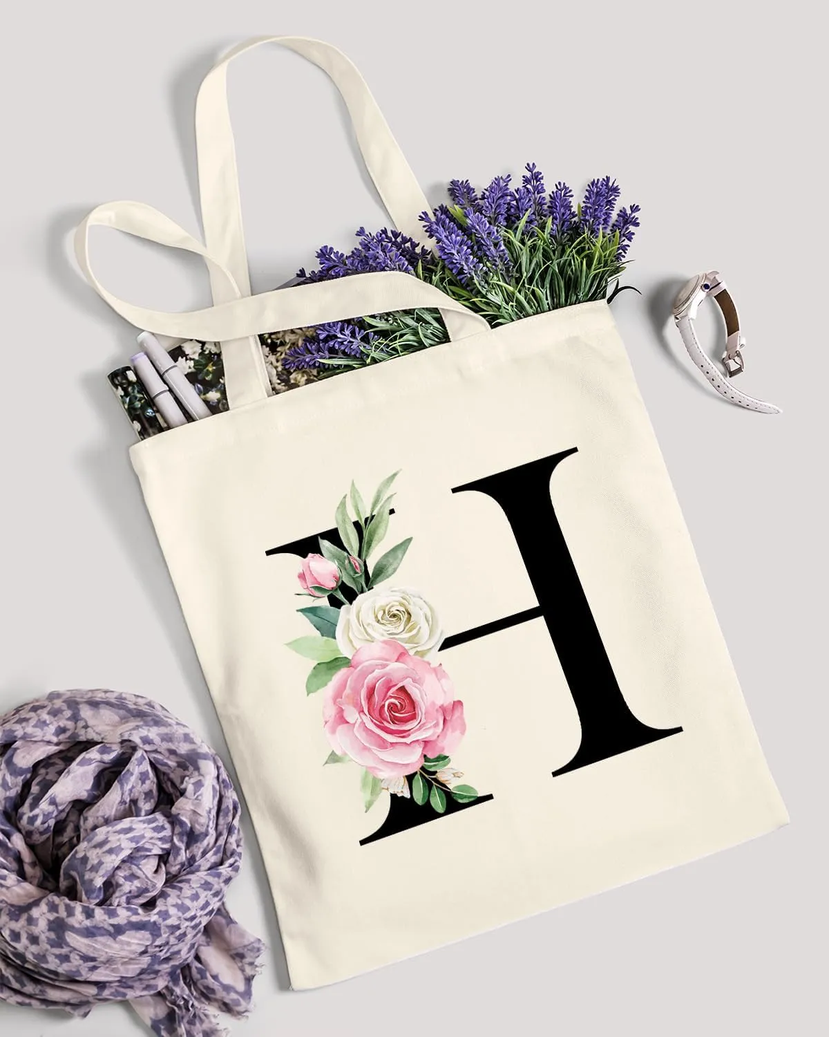 AUSVKAI Canvas Tote Bag Aesthetic for Women, Cute Personalized Birthday Reusable Cotton Bags for Teachers Bridesmaid Gifts