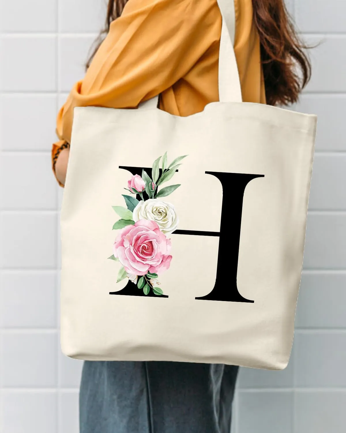 AUSVKAI Canvas Tote Bag Aesthetic for Women, Cute Personalized Birthday Reusable Cotton Bags for Teachers Bridesmaid Gifts