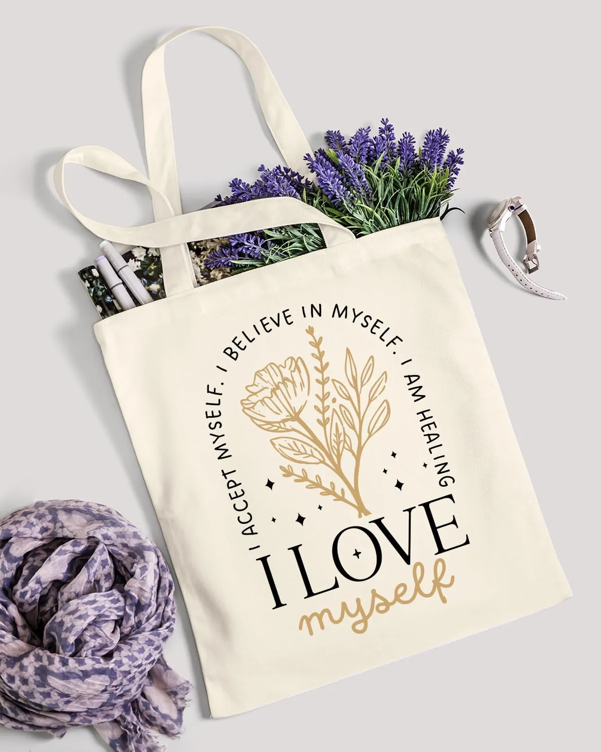 AUSVKAI Canvas Tote Bag Aesthetic for Women, Cute Reusable Cloth Cotton Bags for college Shopping Beach Grocery Trendy Gifts