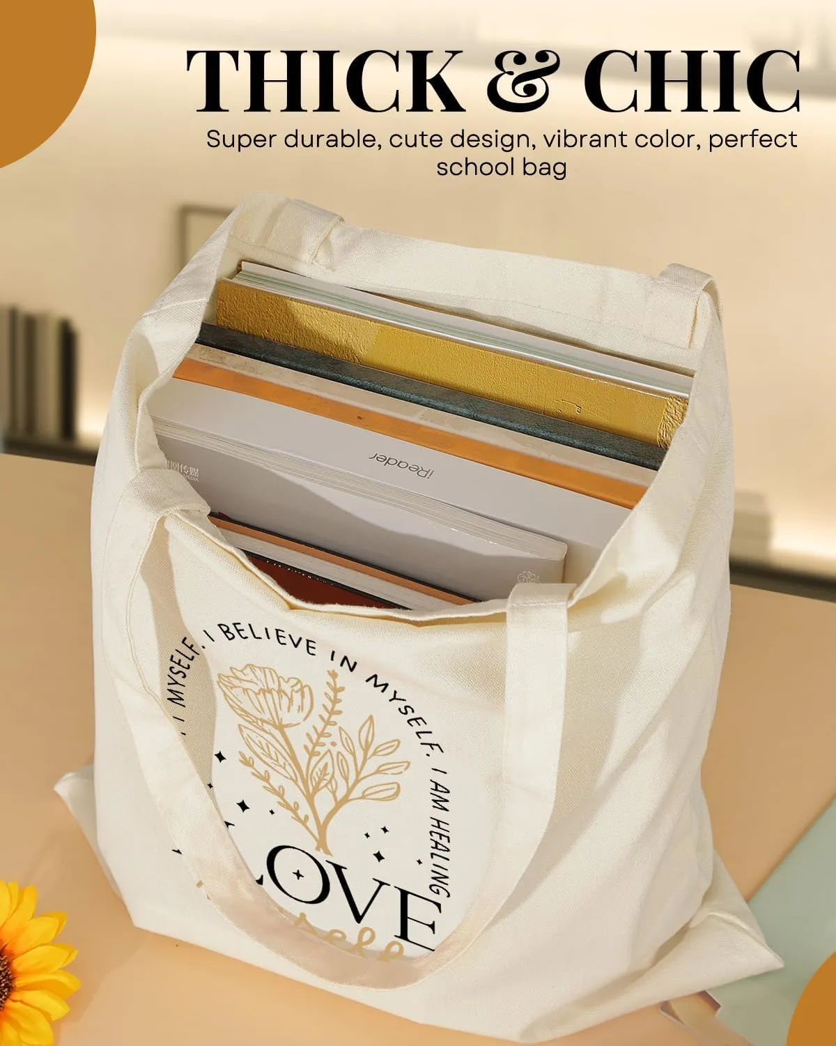 AUSVKAI Canvas Tote Bag Aesthetic for Women, Cute Reusable Cloth Cotton Bags for college Shopping Beach Grocery Trendy Gifts