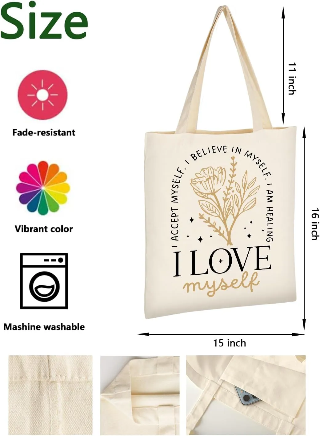 AUSVKAI Canvas Tote Bag Aesthetic for Women, Cute Reusable Cloth Cotton Bags for college Shopping Beach Grocery Trendy Gifts