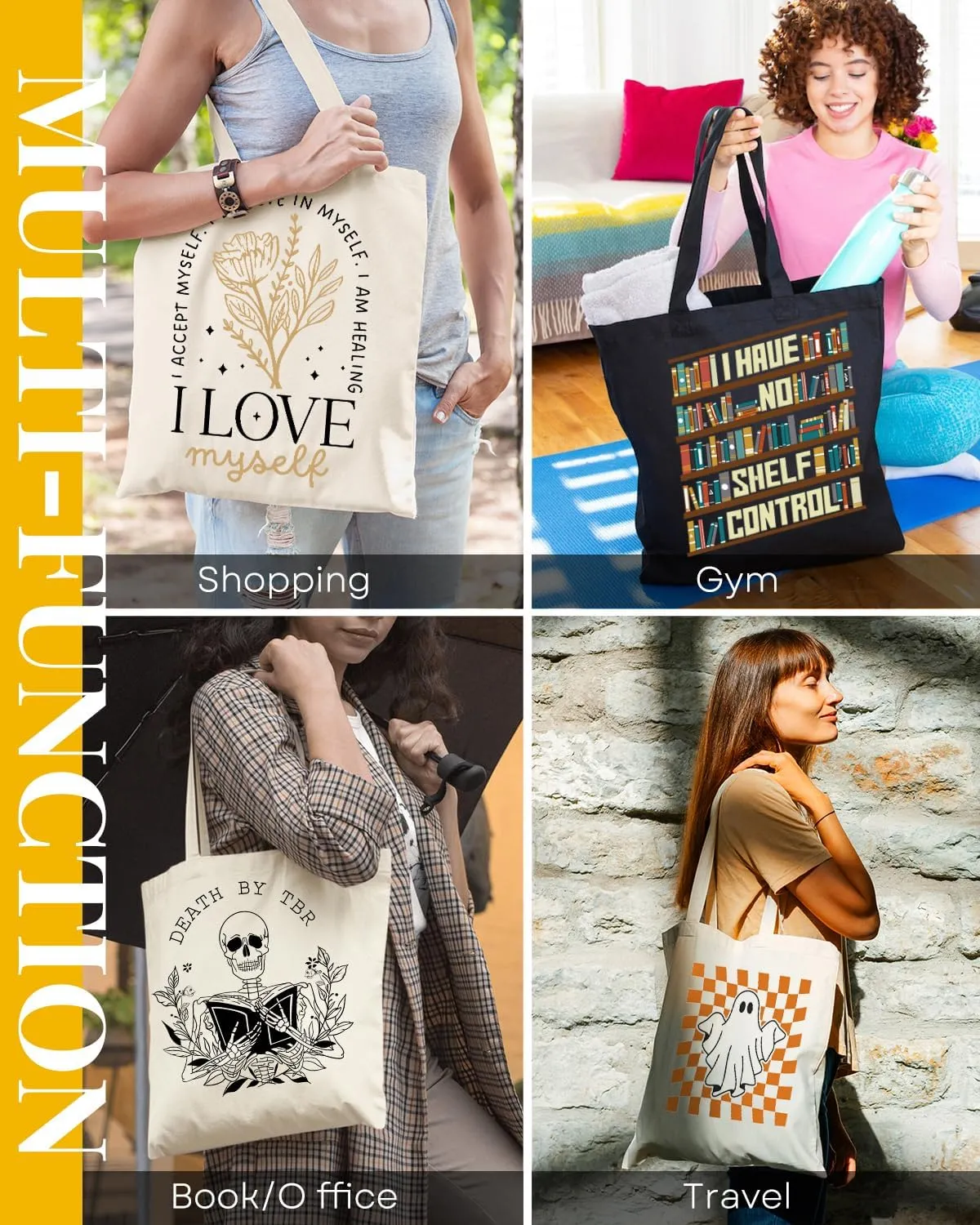 AUSVKAI Canvas Tote Bag Aesthetic for Women, Cute Reusable Cloth Cotton Bags for college Shopping Beach Grocery Trendy Gifts