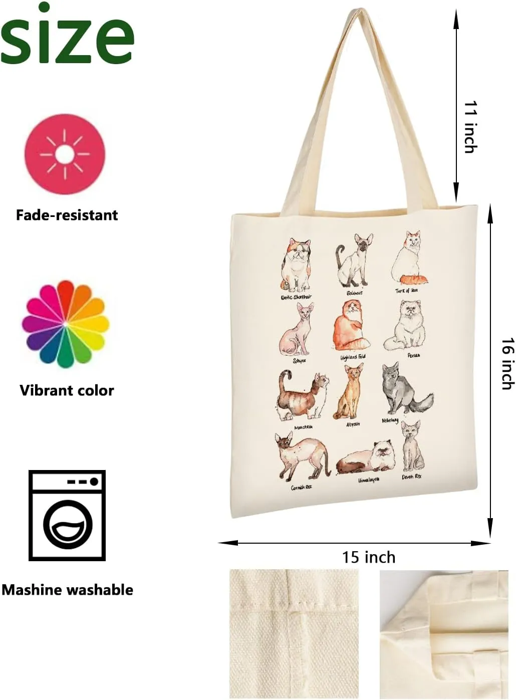 AUSVKAI Canvas Tote Bag Aesthetic for Women, Cute Reusable Cloth Cotton Bags for Shopping Beach Grocery