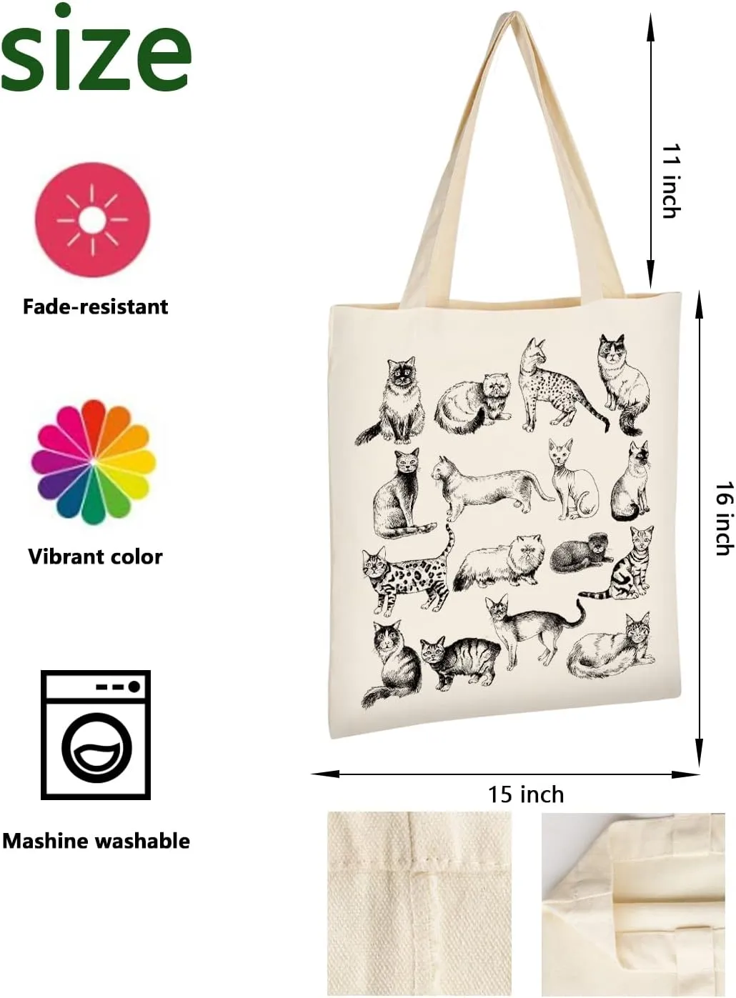AUSVKAI Canvas Tote Bag Aesthetic for Women, Cute Reusable Cloth Cotton Bags for Shopping Beach Grocery