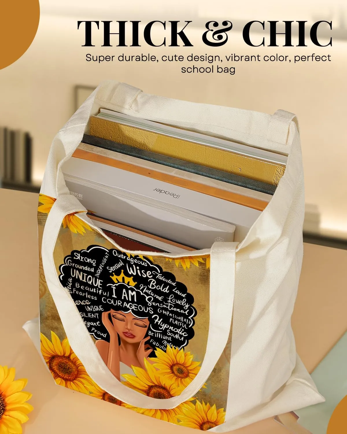 AUSVKAI Canvas Tote Bag for Women, Aesthetic Cute Grocery Grocery Reusable Cotton Gift Bag for Shooping Beach Trendy Gifts