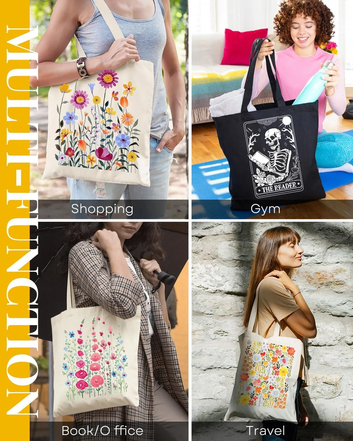 AUSVKAI Canvas Tote Bag for Women, Aesthetic Cute Grocery Grocery Reusable Cotton Gift Bag for Shooping Beach Trendy Gifts
