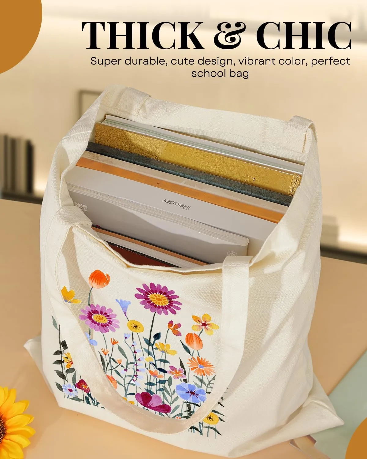 AUSVKAI Canvas Tote Bag for Women, Aesthetic Cute Grocery Grocery Reusable Cotton Gift Bag for Shooping Beach Trendy Gifts