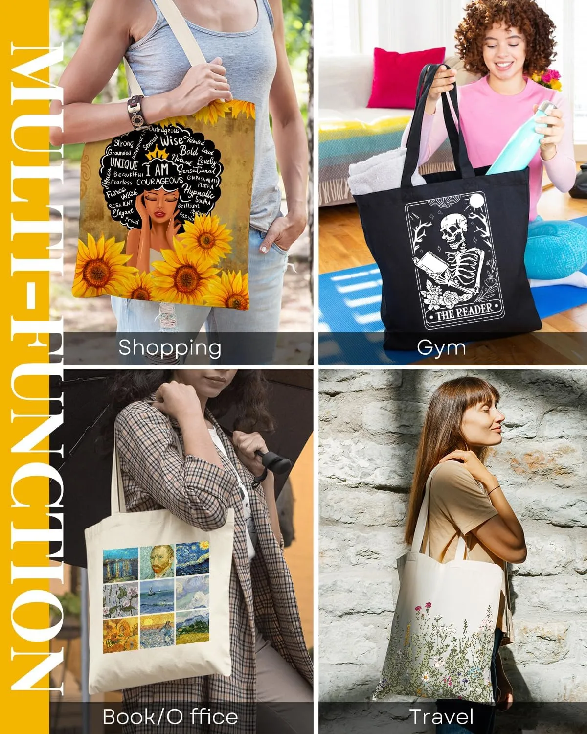 AUSVKAI Canvas Tote Bag for Women, Aesthetic Cute Grocery Grocery Reusable Cotton Gift Bag for Shooping Beach Trendy Gifts