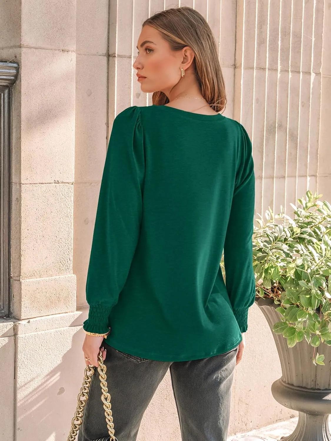 AUTOMET Long Sleeve Shirts Womens Pleated Business Casual Blouses with Smocked Cuffs