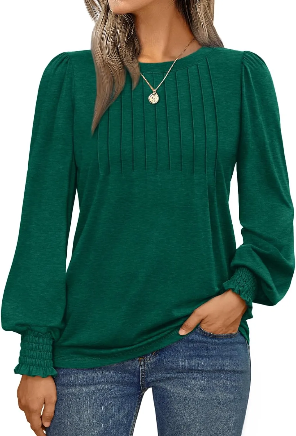 AUTOMET Long Sleeve Shirts Womens Pleated Business Casual Blouses with Smocked Cuffs
