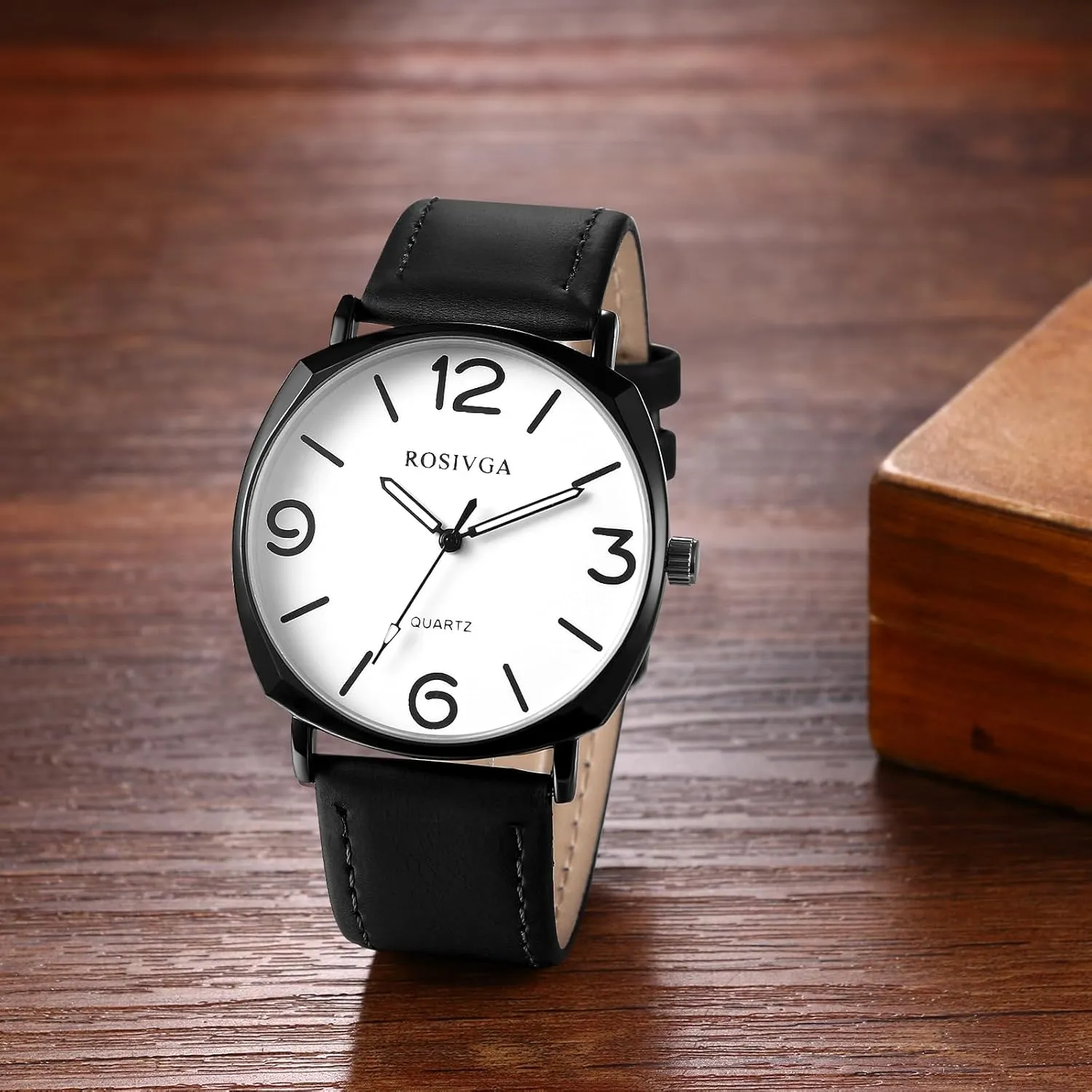 Avaner Men's Leather Strap Watches: Easy Reader Big Face Analog Quartz Large Dial Wrist Watches