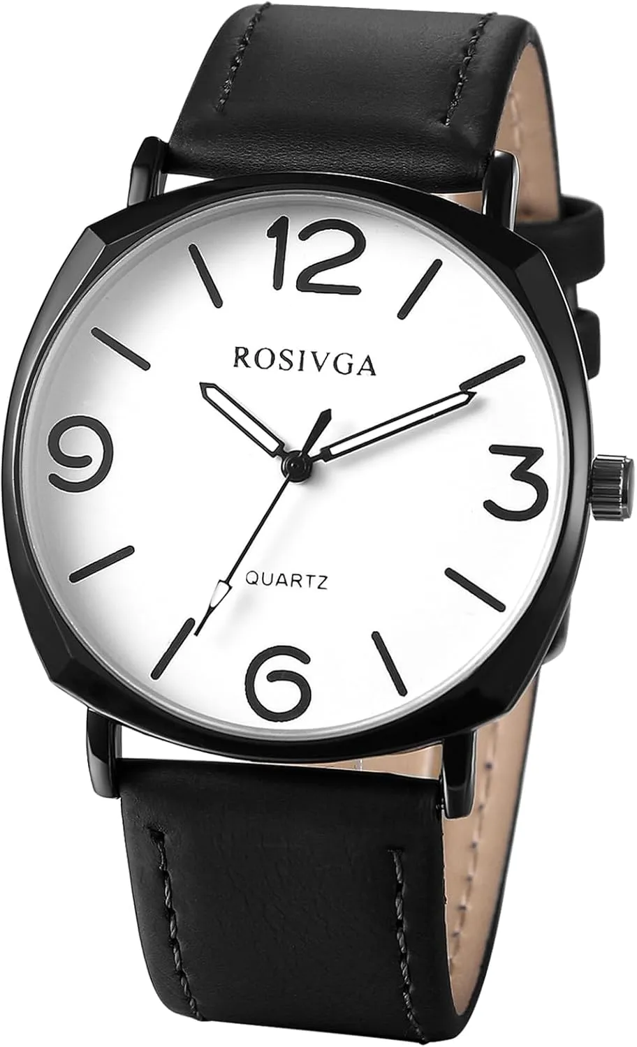Avaner Men's Leather Strap Watches: Easy Reader Big Face Analog Quartz Large Dial Wrist Watches
