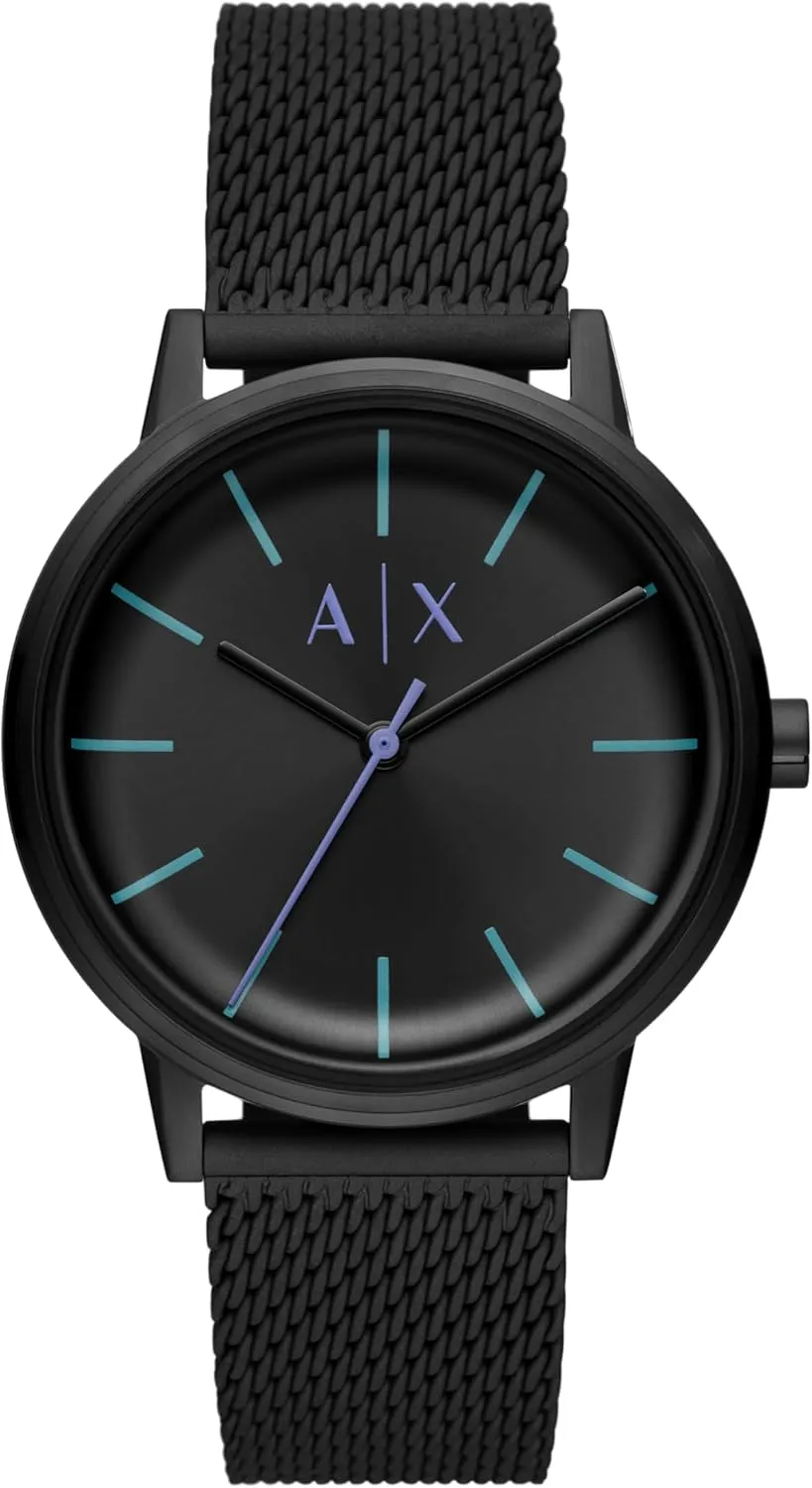 AX Armani Exchange Men's Three-Hand Black Stainless Steel Mesh Band Watch (Model: AX2760)