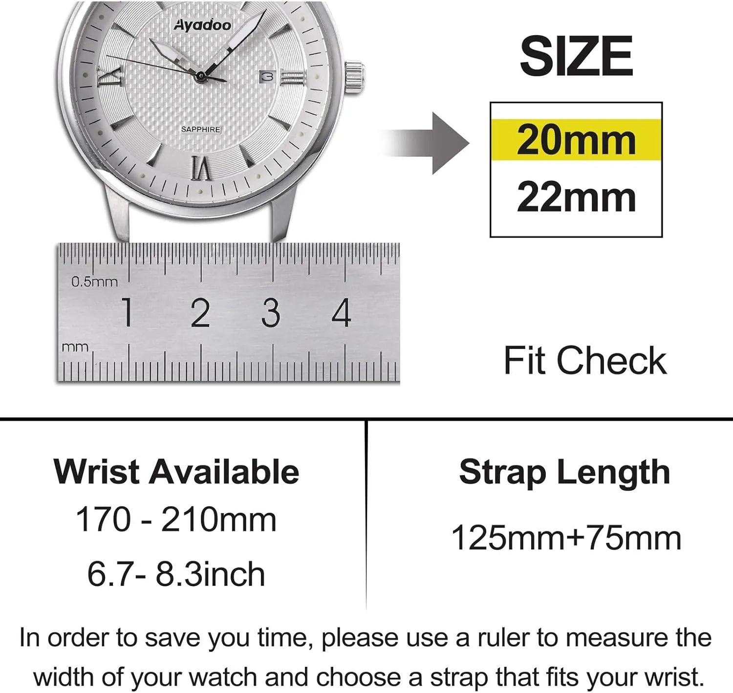 Ayadoo 22mm Alcantara Leather Watch StrapVintage Black Leather Watch Band with Black Buckle for Men and Women