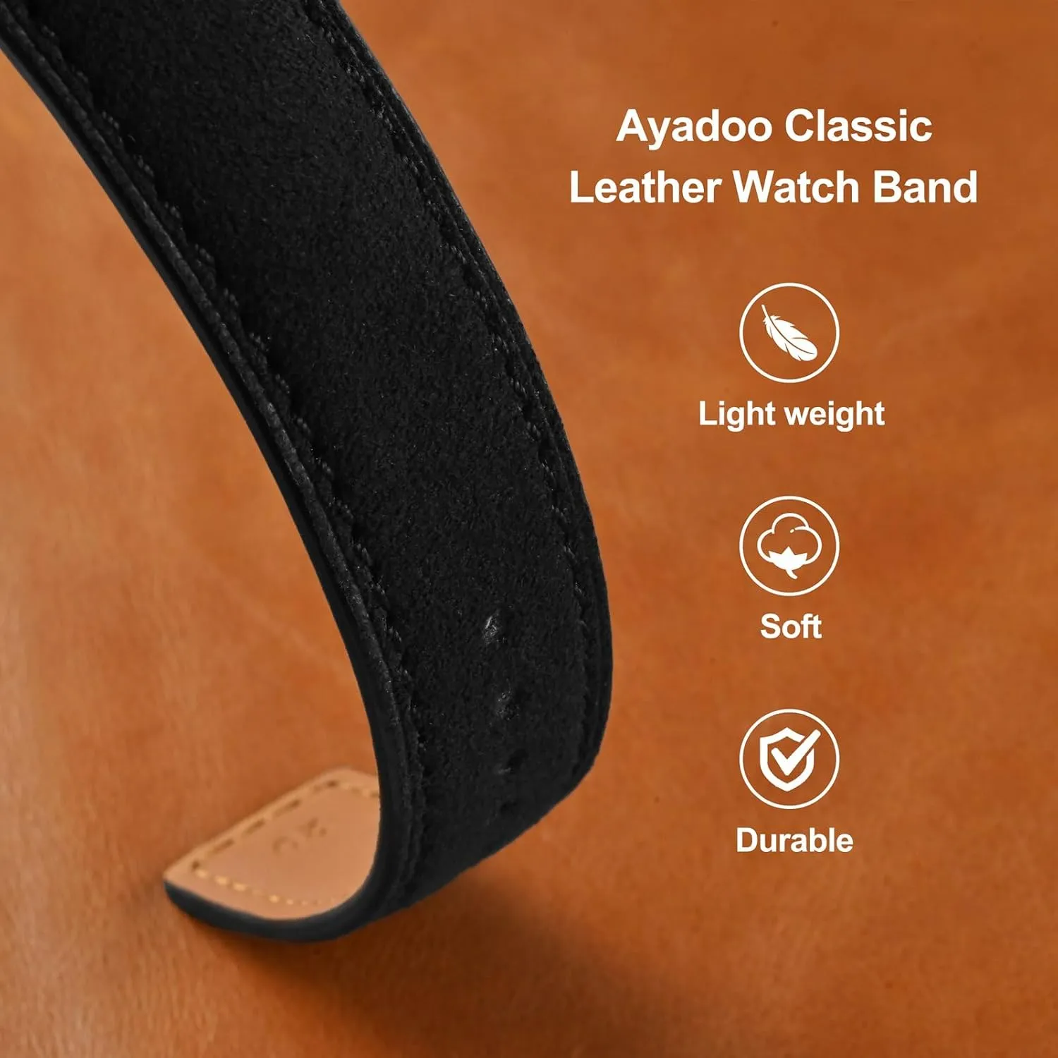 Ayadoo 22mm Alcantara Leather Watch StrapVintage Black Leather Watch Band with Black Buckle for Men and Women