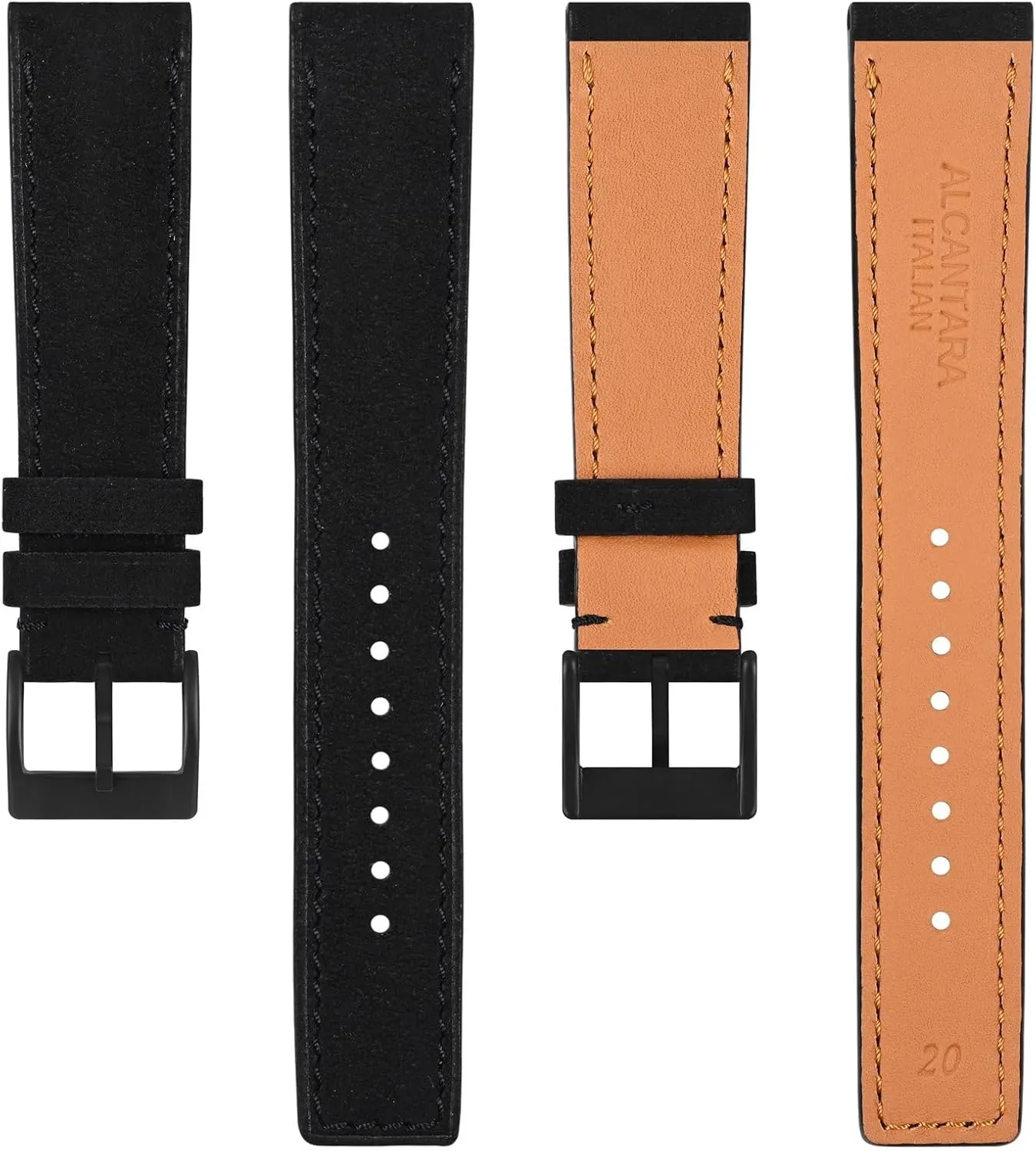 Ayadoo 22mm Alcantara Leather Watch StrapVintage Black Leather Watch Band with Black Buckle for Men and Women