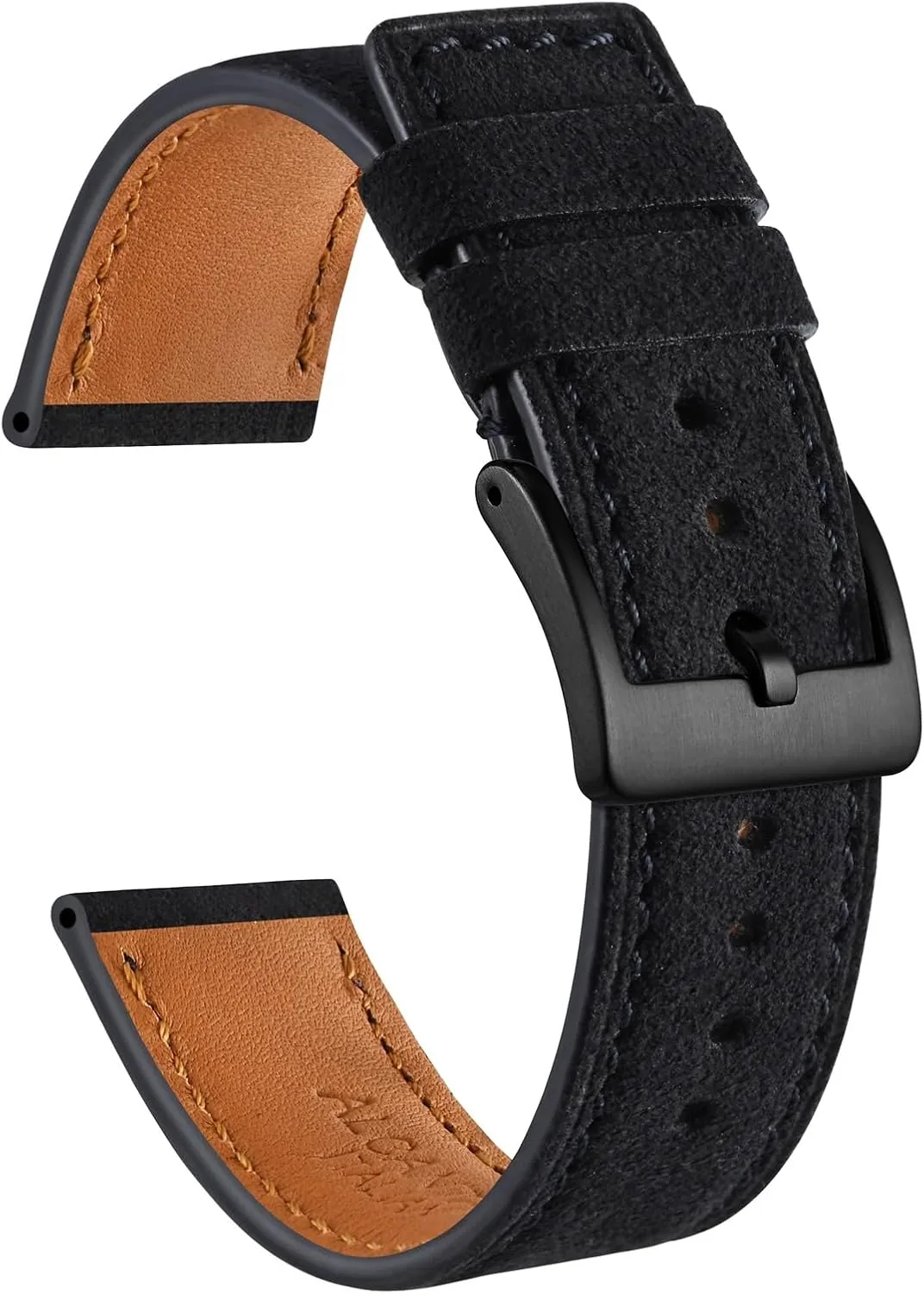 Ayadoo 22mm Alcantara Leather Watch StrapVintage Black Leather Watch Band with Black Buckle for Men and Women