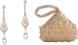 BABEYOND 1920s Vintage Wedding Pearl Dangle Drop Earrings Art Deco Gatsby Earrings Women's Clutch Evening Bags Sparkly Beads Pendant Triangle Purse for 1920s Party Prom