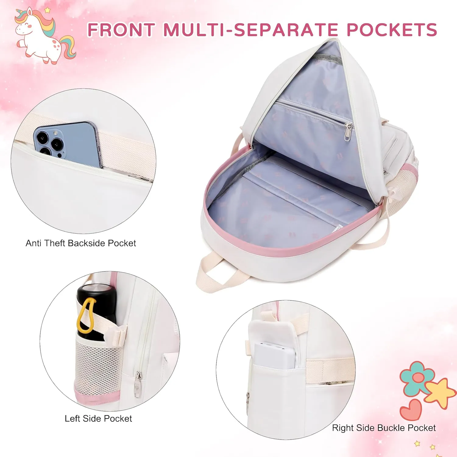 Backpack for Girls Laptop Backpacks 15.6 Inch College Cute Bookbag Anti Theft Primary Elementary School Bag Casual Daypack for Students Teens Girl Women (Beige)