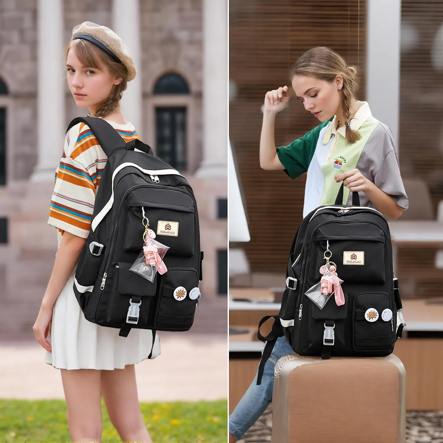 Backpack for Girls Laptop Backpacks 15.6 Inch College Cute Bookbag Anti Theft Primary Elementary School Bag Casual Daypack for Students Teens Girl Women (Black)